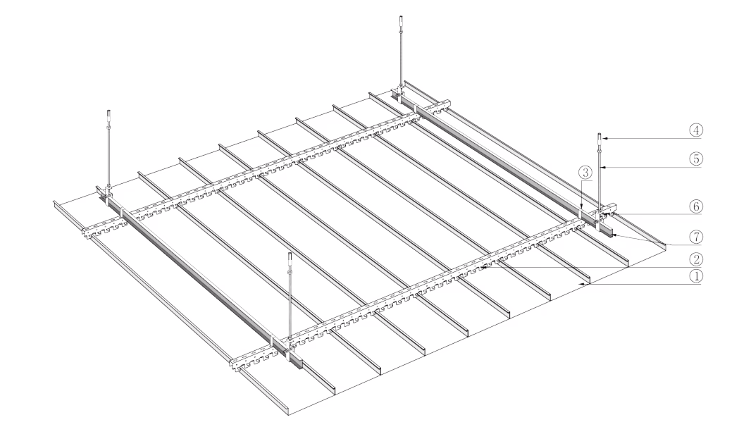 A-Shaped Strip Ceiling assembly drawing with numbered components
