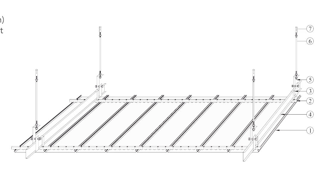 C-Shaped Strip Ceiling assembly drawing with numbered components