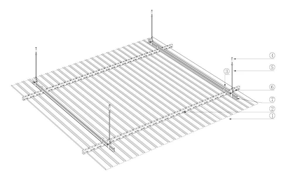 C85-Shaped Strip Ceiling assembly drawing with numbered components
