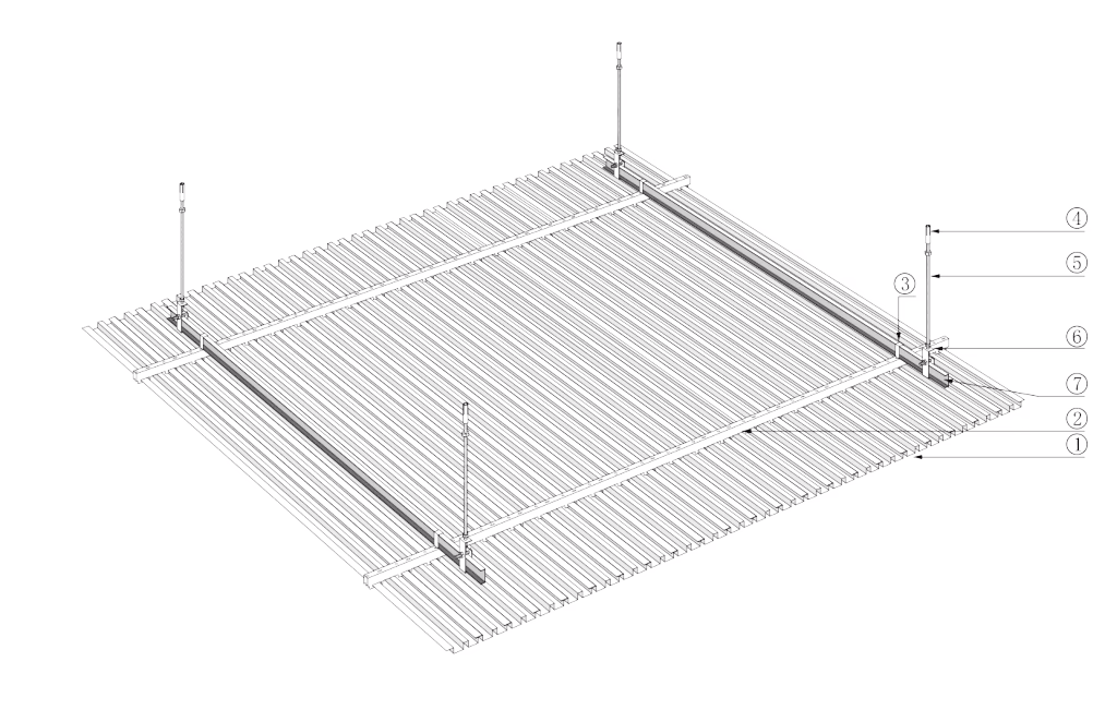 U-Shaped Strip Ceiling assembly drawing with numbered components