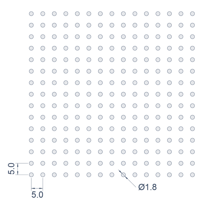 Ø1.8mm at 10% open — pattern drawing with pitch dimensions