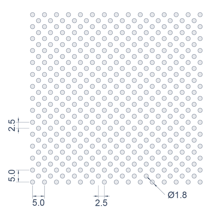 Ø1.8mm at 20% open — pattern drawing with pitch dimensions