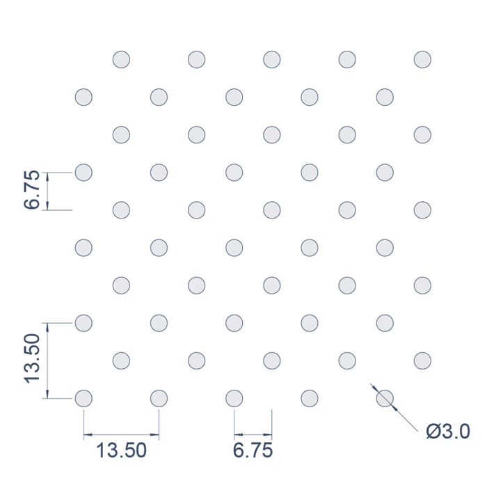Ø3mm at 7.8% open — pattern drawing with pitch dimensions