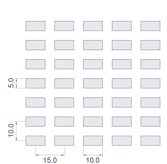 5x10mm at 33.3% open — pattern drawing with pitch dimensions