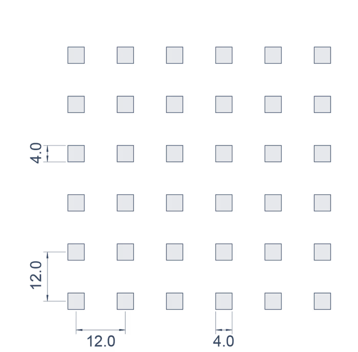 4x4mm at 11.1% open — pattern drawing with pitch dimensions