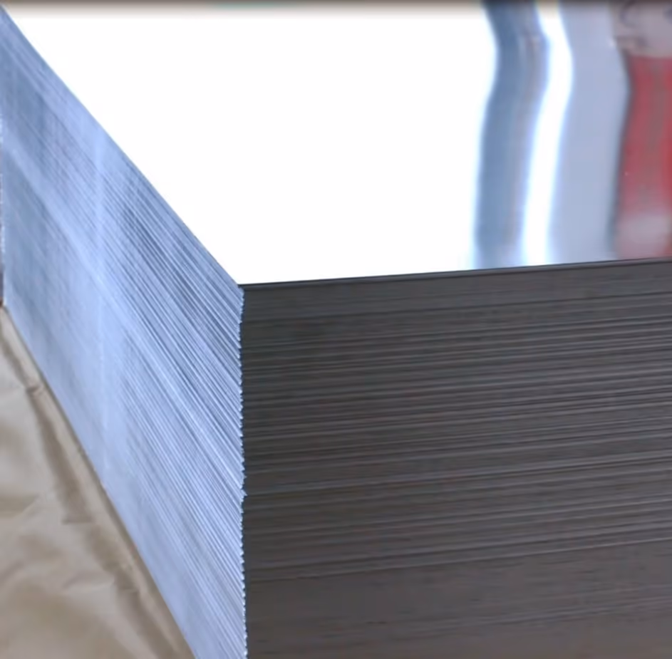 Stack of mill finish aluminum sheets with a mirror edge
