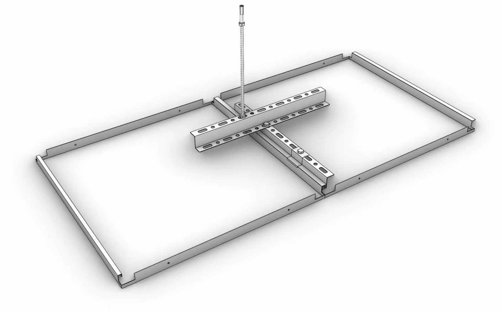 Cutaway of a hook on panel fastened to its Z-carriers