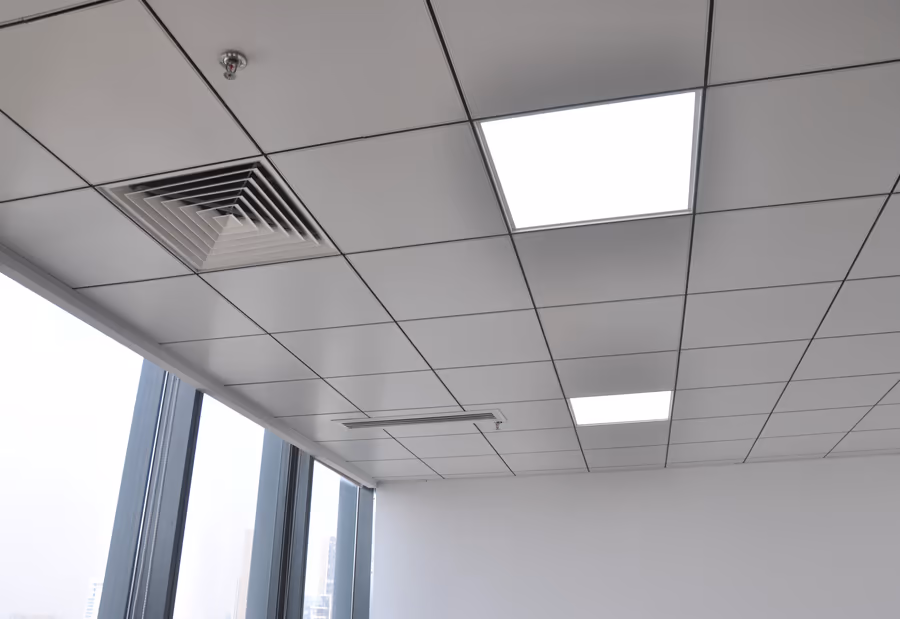 Lay-in ceiling with a 9/16″ tee grid, 1.64″ grid height