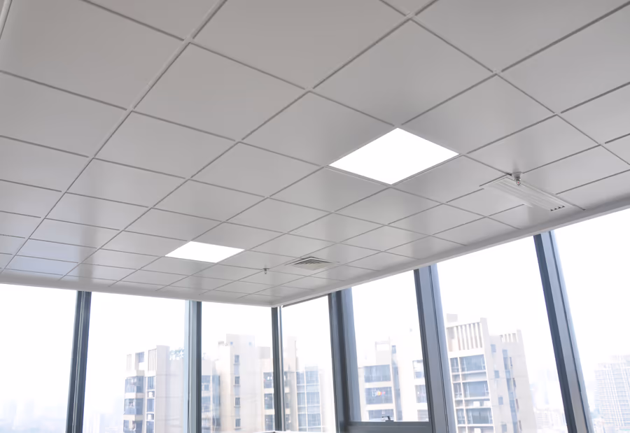 Lay-in ceiling with a 15/16″ tee grid, 1.5″ grid height